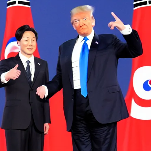 Image similar to donald trump doing the korean finger heart