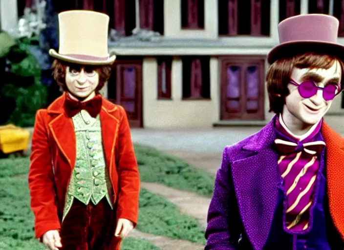 Prompt: film still of Daniel Radcliffe as Willy Wonka in Willy Wonka and the Chocolate Factory 1971