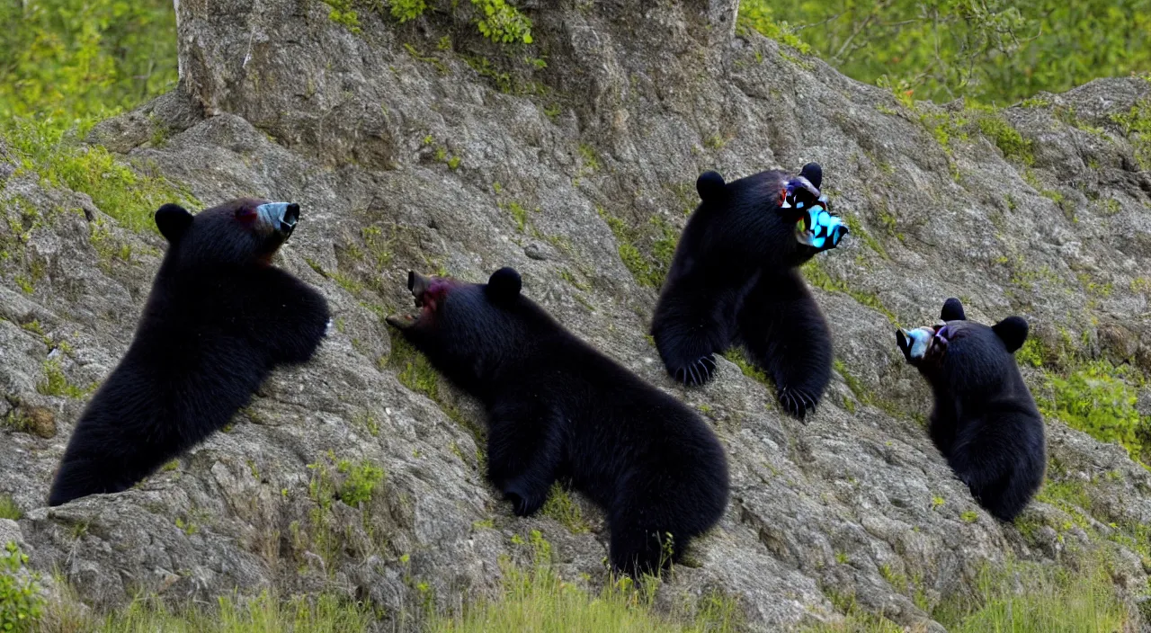 Prompt: a black bear sticks its head out the window