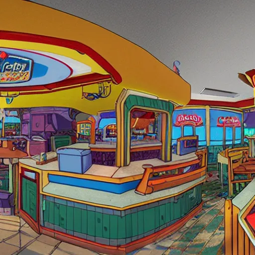 Prompt: panorama of the krusty krab