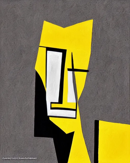Prompt: B & W cubism painting of a female face, yellows and reddish black, inspired by Georges Braque, digital art, muted brown,