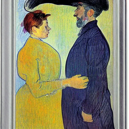 Image similar to when did you last see your father, by toulouse lautrec, painting