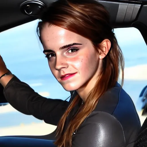 Image similar to emma watson driving a rocket