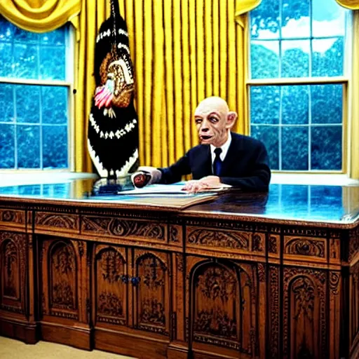 Image similar to president gollum giving a speech in the oval office