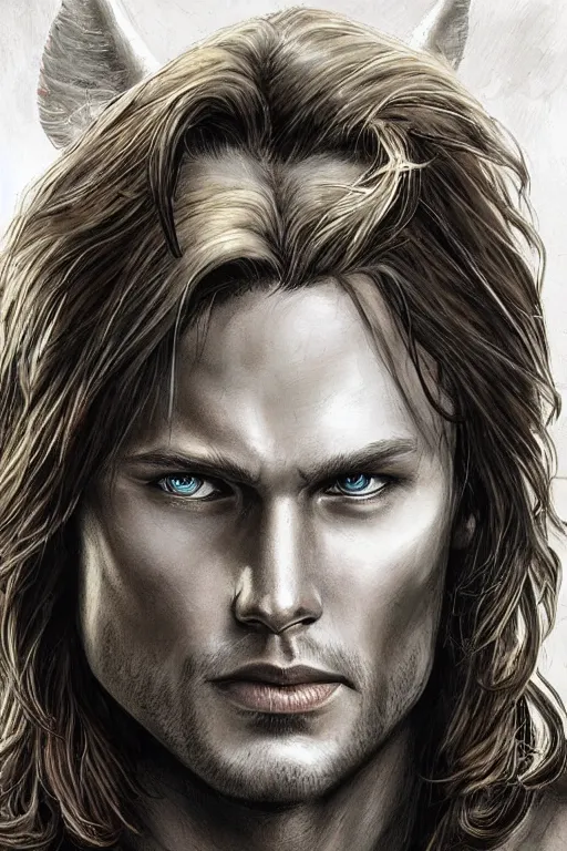 Prompt: front portrait of attractive sam winchester as a supernatural being, d & d!, fantasy style, sharp focus!, ultra detailed, art by artgerm and peter andrew jones, wlop