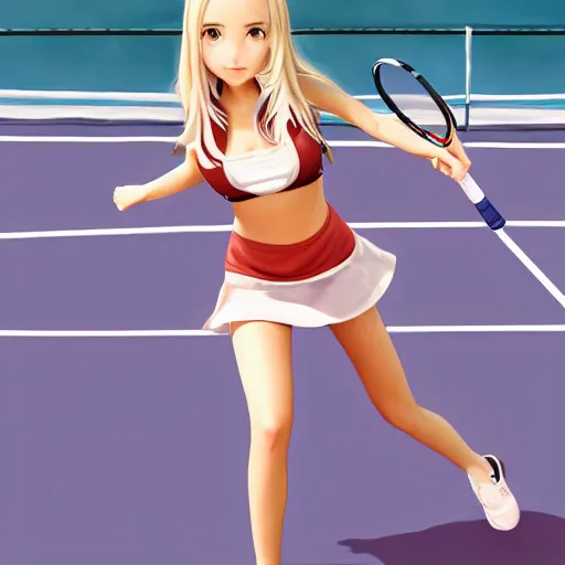 a very beautiful young anime tennis girl, full body