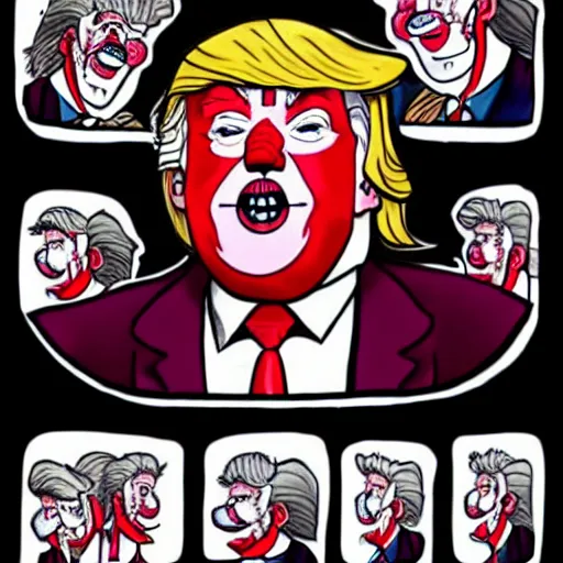 Prompt: Donald Trump as a clown with a group of clowns, trending on deviantart