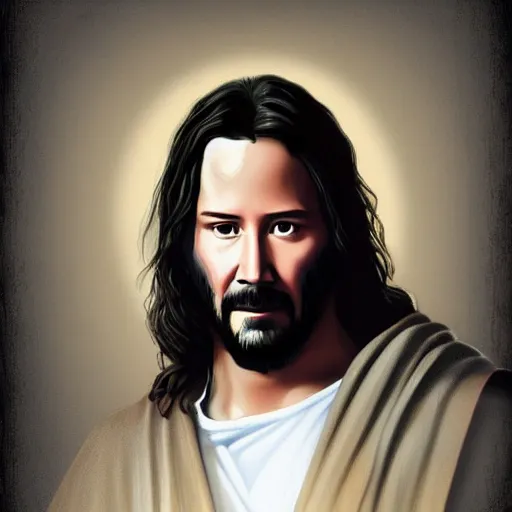 Prompt: Keanu reeves As Jesus Christ digital art