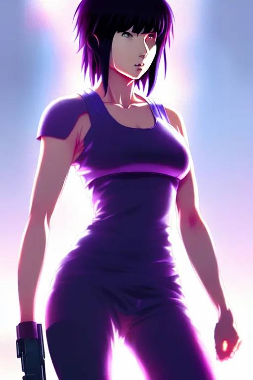 Image similar to a fullbody portrait of motoko kusanagi the major ghost in the shell : : stand alone complex, under repairs, maintenance : : by ilya kuvshinov, rossdraws, artgerm, sola digital arts, anti aliasing, raytracing : :