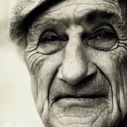 Image similar to a candid extreme closeup portrait of an expressive face of an old man by annie leibovitz