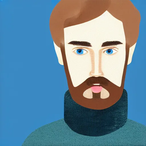 Image similar to A gangly british man, with short blond hair and short beard wearing a corduroy jacket and turtleneck , blue eyes, pale skin, English heritage, digital art, cartoon, mid-shot, 8k