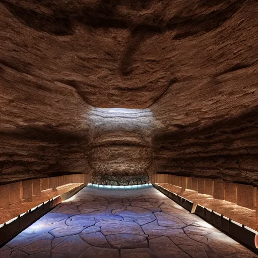 Image similar to ancient cave, nahuatl script, technology, hall of records, glowing, photorealistic