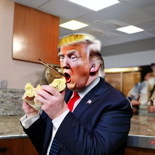 Prompt: donald trump eating dumplings