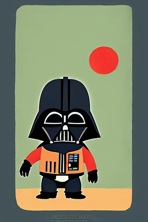 Image similar to by richard scarry. darth vader. a 1 9 5 0 s retro illustration. studio ghibli. muted colors, detailed