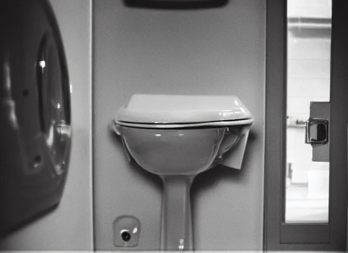 Prompt: high detail toilet kodak expired film underexposed film broken lens grain light leak negative exposure