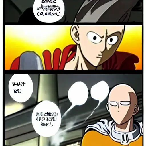 Prompt: saitama one punch man cooking french baguette