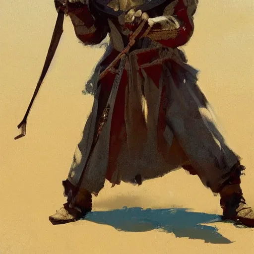 Image similar to portrait of black man wearing medieval clothes aiming a bow, detailed by greg manchess, craig mullins, bernie fuchs, walter everett