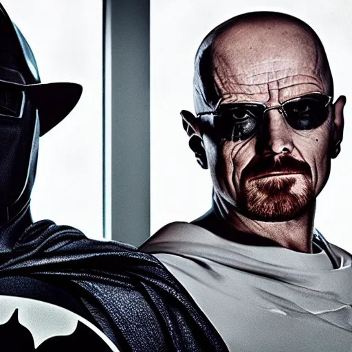 Image similar to Walter White and Jesse pinkman as Batman and Robin, 8k, high definition, highly detailed, photo realistic