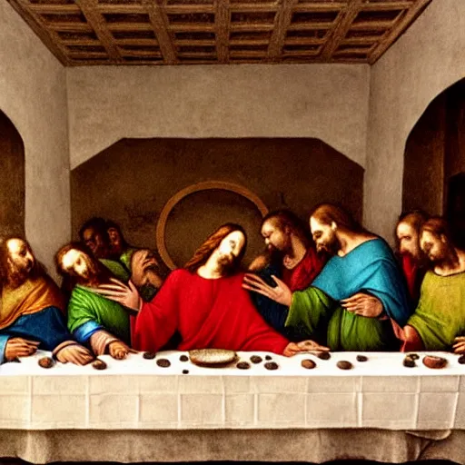 Image similar to cate blanchett as Jesus in the last supper by Leonardo davinci