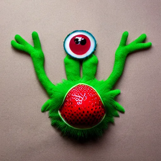 Image similar to strawberry creature with multiple eyes