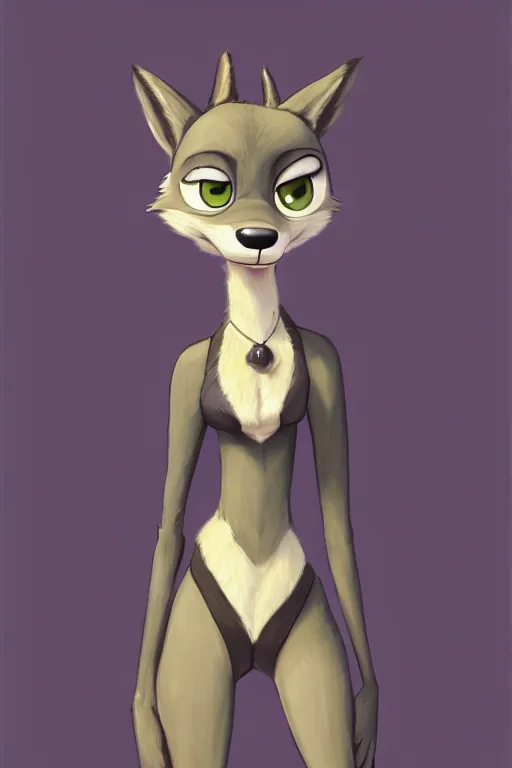 Image similar to oil painting of anthromorphic female wolf, in style of zootopia, female fursona, furry, furaffinity, 4 k, deviantart, furry art, fursona art, wearing black business suit, business suit, wolf fursona, female, smug expression,