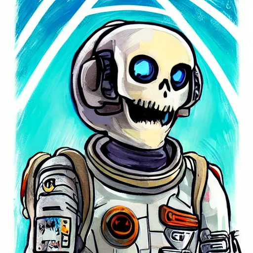 Prompt: portrait of an skeleton astronaut in the style of from studio ghibli, breath of the wild, outer space