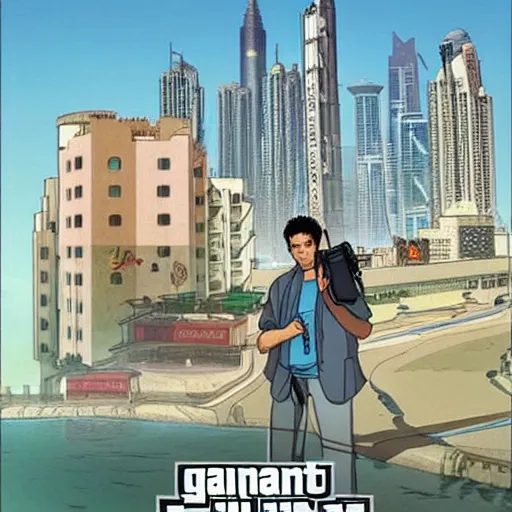 Image similar to gta : dubai, by studio ghibli