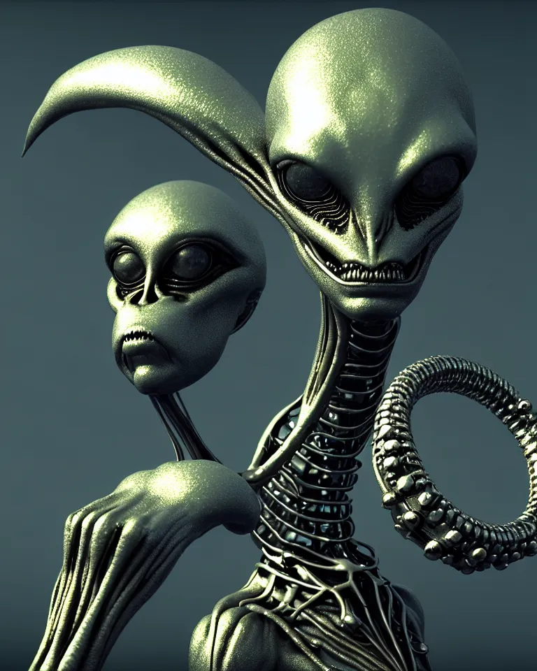 Prompt: epic portrait of alien metal rings queen epic octane vfx maya render