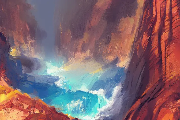 Prompt: A pipeline going alongside a canyon, digital art, artstationhq