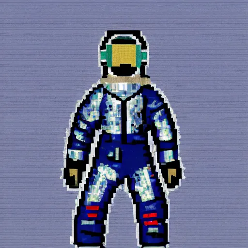 Image similar to a person in a silver and navy astronaut suit based upon medieval armor laser welding the stars into the sky, 64-bit pixel art, details galore, extremely realistic, high octane, 10K