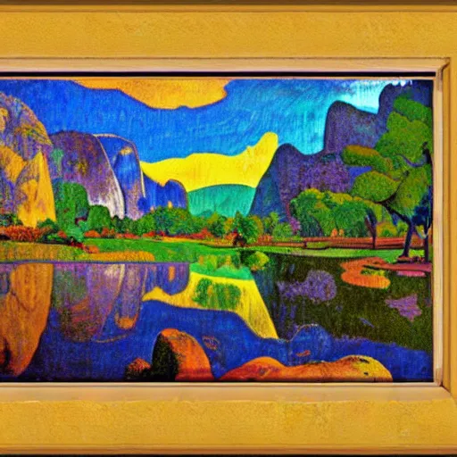 Prompt: Yosemite in the style of Gauguin