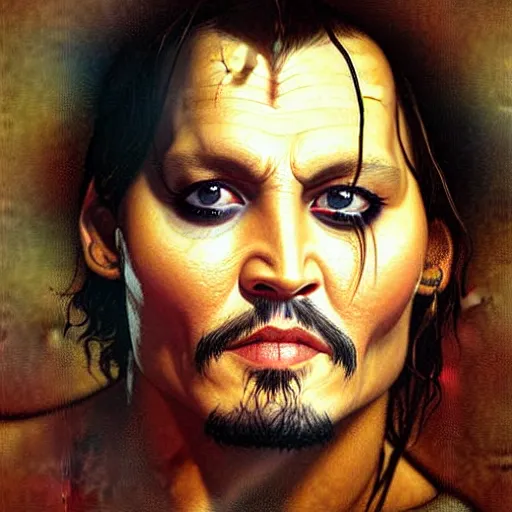 Image similar to portrait of johnny depp as a rat, detailed face, detailed painting, epic lighting, by ilya repin, phil hale and kent williams