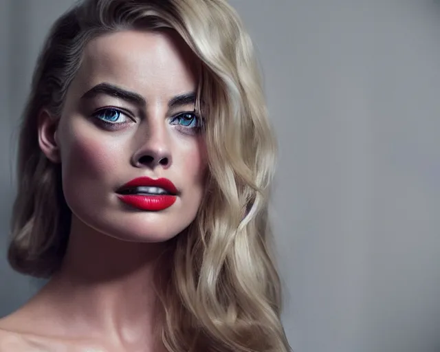 Image similar to a beautiful mix of margot robbie and amber heard, hyper realistic face, beautiful eyes, cinematic, long shot, hyper detailed, 8 5 mm photograph, 8 k resolution, film still, sharp lens, wide lens