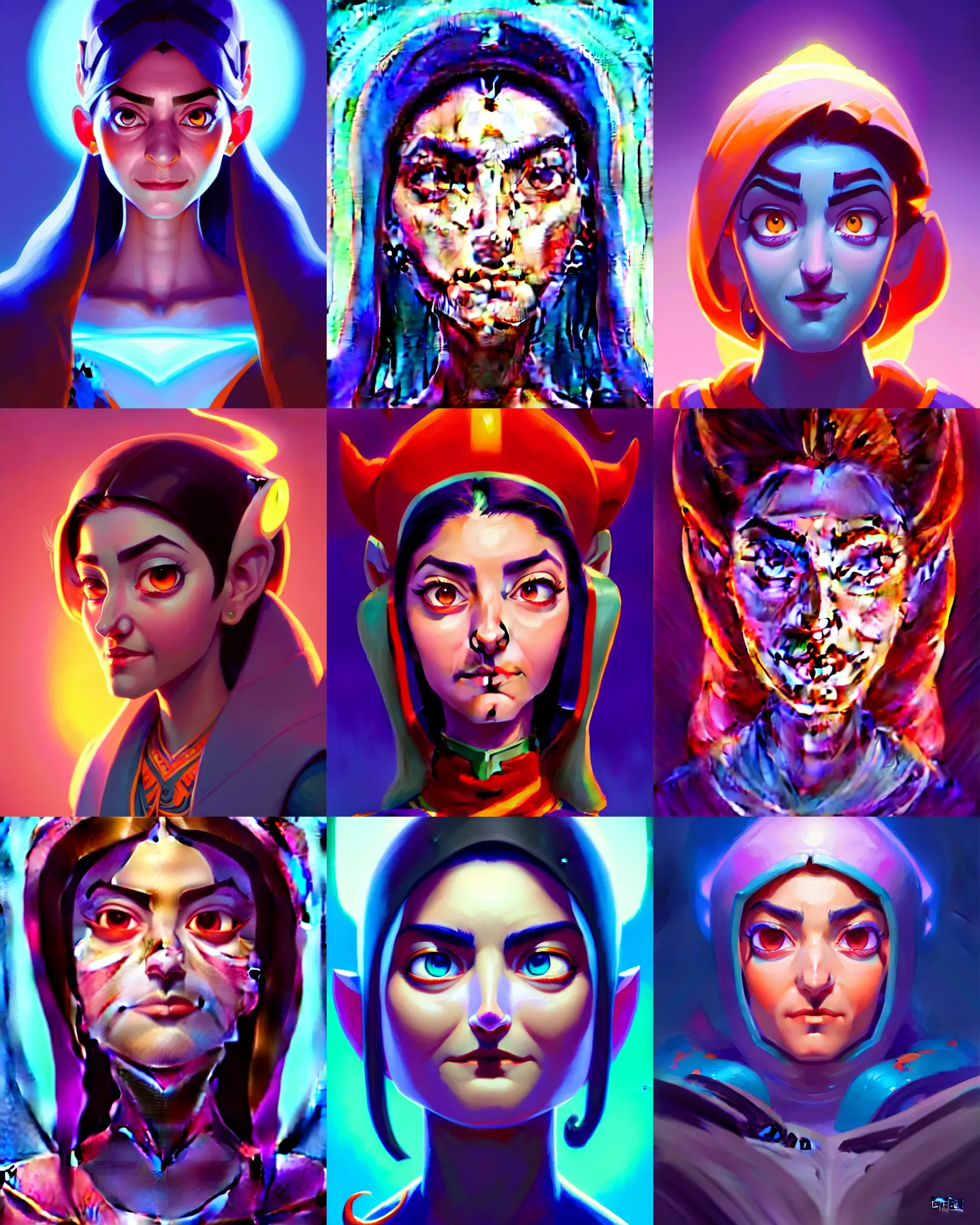 Image similar to head-on symmetrical centered painted portrait, Maya Ali as a mage, matte painting Arcane DOTA Blizzard pixar, maya engine on stylized background splash comics global illumination lighting artstation, by Jesper Ejsing, RHADS, Makoto Shinkai and Lois van baarle, ilya kuvshinov, rossdraws