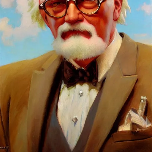 Prompt: bodybuilder colonel sanders, highly detailed painting by gaston bussiere, craig mullins, j. c. leyendecker, 8 k