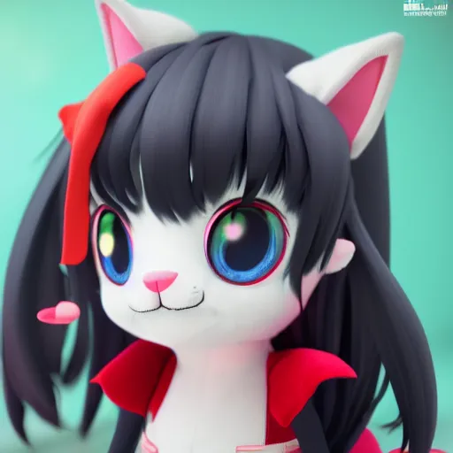Prompt: cute fumo plush of a popstar cat girl, anime girl, idol, artstation, vray