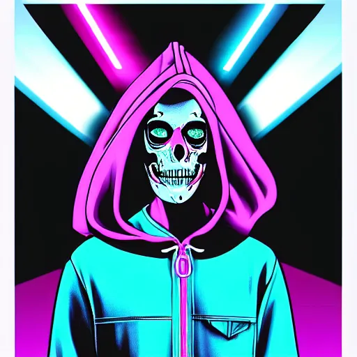 Prompt: rick astley skeletor in hoodie, portrait, vaporwave, synthwave, neon, vector graphics, cinematic, volumetric lighting, f 8 aperture, cinematic eastman 5 3 8 4 film