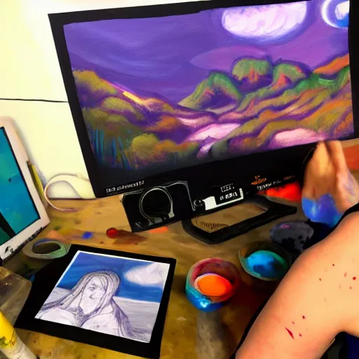 Image similar to twitch stream com _ poser doing a livestream, painting