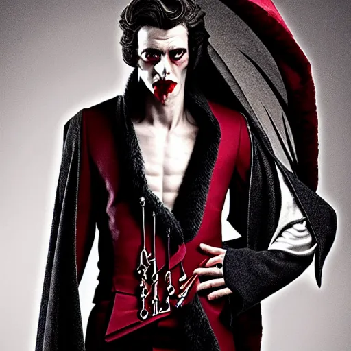 Image similar to head and shoulders vogue fashion photo portrait of a male vampire, d & d, fantasy