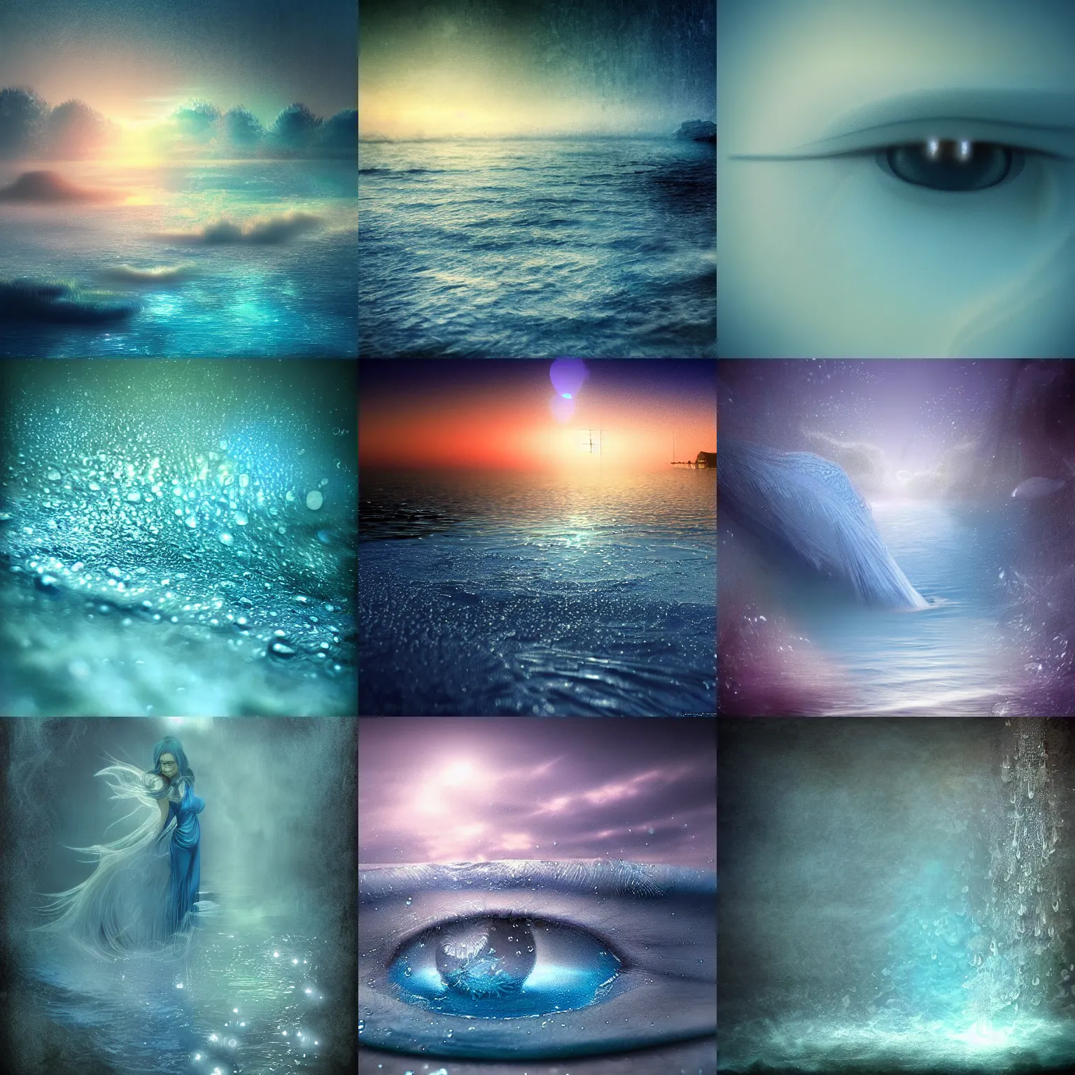 Prompt: closeup fantasy with water magic, at gentle dawn blue light, deviantart, artistic design