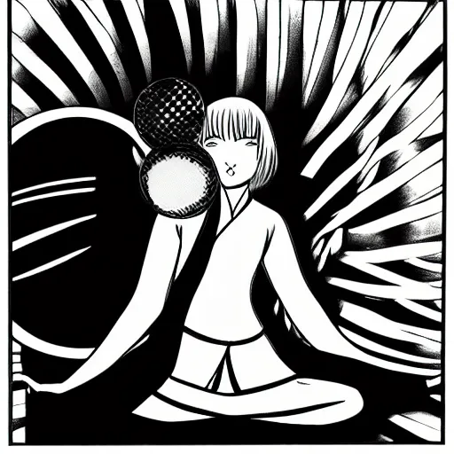 Prompt: portrait of a girl with a yin - yang ball at her feet, detailed manga art panel, professional