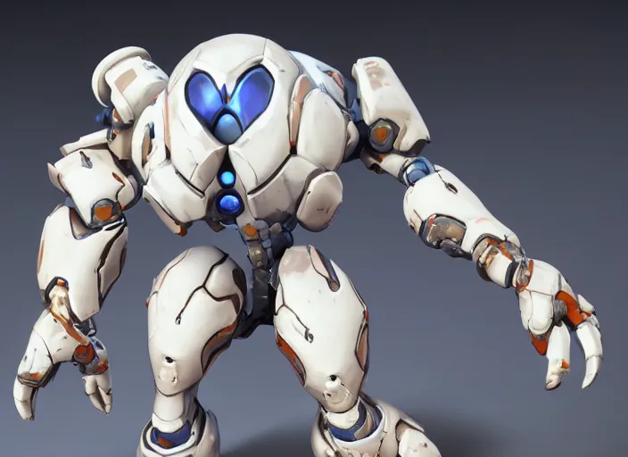 Prompt: A large crablike omnic made of Delftware, overwatch skin