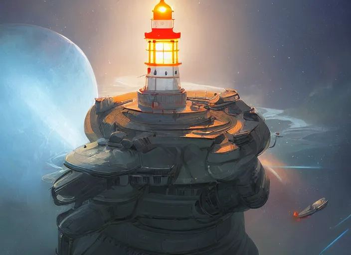 Image similar to a lighthouse in space, meteors, air shot, elegant, digital painting, concept art, smooth, sharp focus, illustration, from StarCraft by Ruan Jia and Mandy Jurgens and Artgerm and William-Adolphe Bouguerea