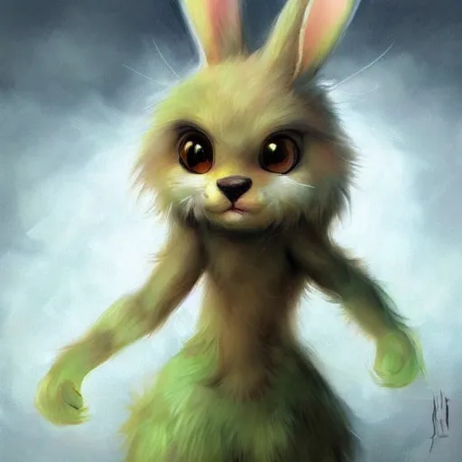 Image similar to cute anthropomorphic bunny, green eyes, brown fur, wlop, artgerm, royo