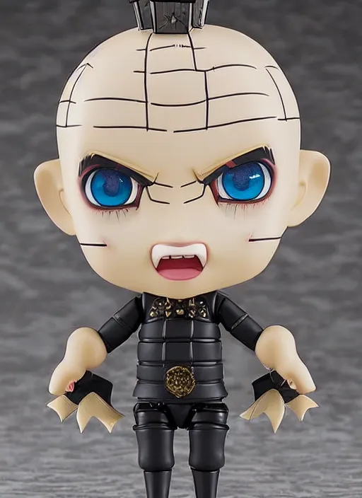 Image similar to hellraiser pinhead, an anime nendoroid of hellraiser pinhead figurine, realistic face, detailed product photo