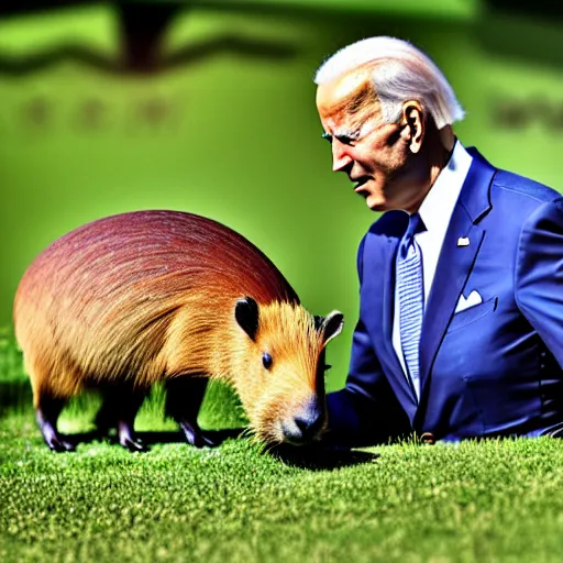 Image similar to joe Biden eating a capybara real footage