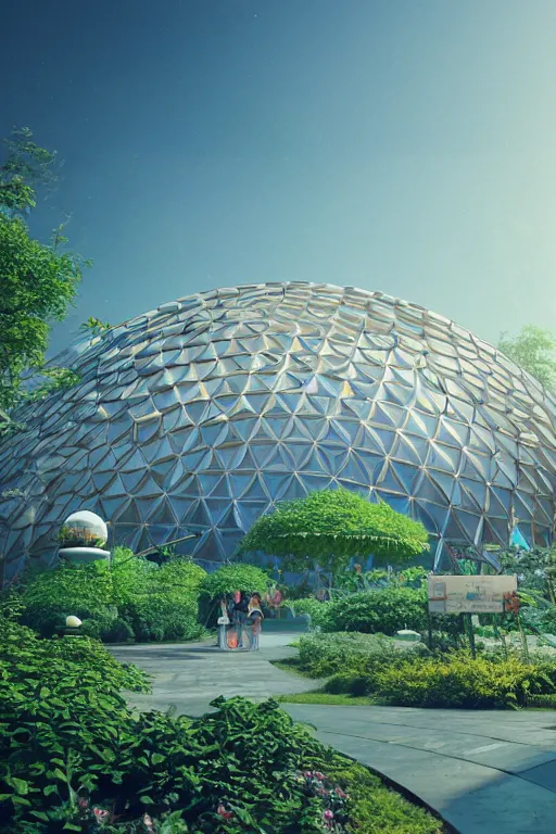 Image similar to expo 6 7 pavillion, solarpunk, studio ghibli, jean - baptiste monge, octane render, 4 k, symmetry