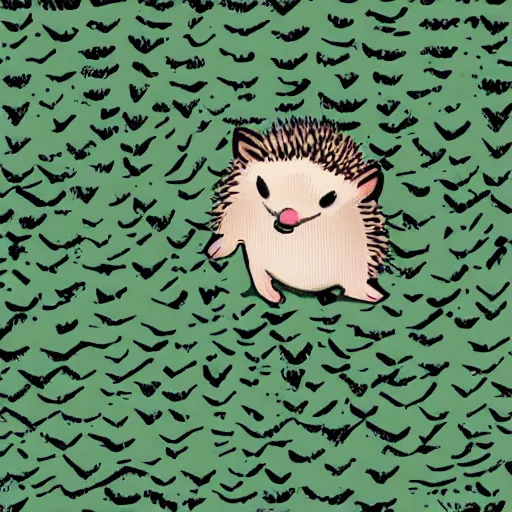 Image similar to hedgehog in hedgehog pyjamas climbing over hedge, cartoon