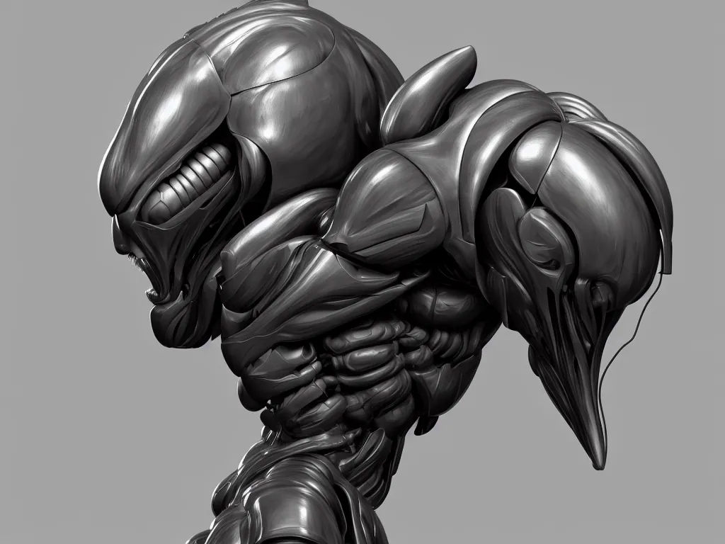 Image similar to isopod, muscular body, chiroptera head, chiroptera ears, mecha, hyperrealism, artstation, cgsociety, zbrush, no background