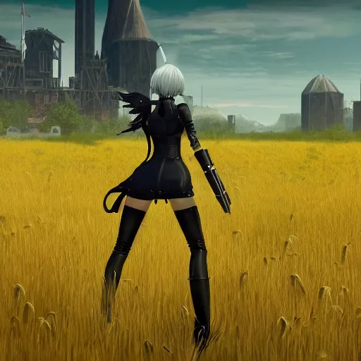 Image similar to a high resolution very detailed image from nier : automata of